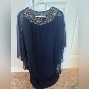 Chic Navy Beaded High Low Dress